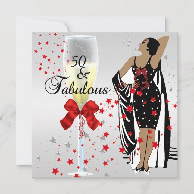50th Birthday Party Retro Diva Art deco Red White Invitation (Front)