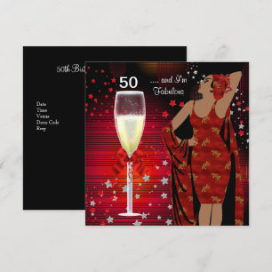 50th Birthday Party Retro Diva Art deco Red White Invitation