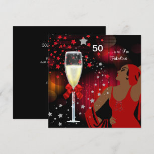 50th Birthday Party Retro Diva Fabulous Red White Invitation