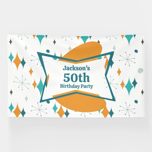 50th Birthday Party Retro Mid Century Any Age Banner (Horizontal)