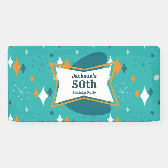 50th Birthday Party Retro Mid Century Any Age Banner (Horizontal)
