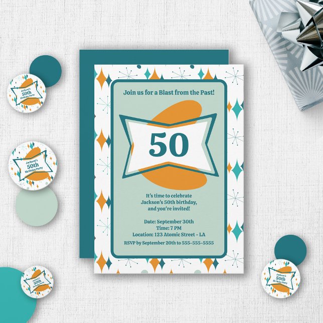 50th Birthday Party Retro Mid Century Any Age Invitation (Creator Uploaded)