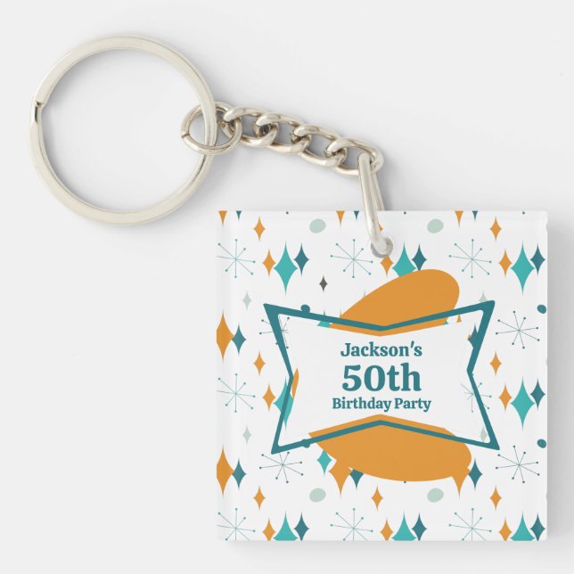 50th Birthday Party Retro Mid Century Any Age Key Ring (Front)