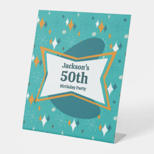 50th Birthday Party Retro Mid Century Any Age Pedestal Sign