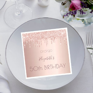 50th birthday party rose gold glitter 50 years napkin