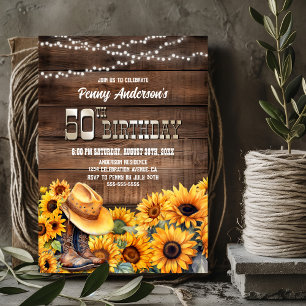 50th Birthday Party Rustic Wood Sunflower Invitation