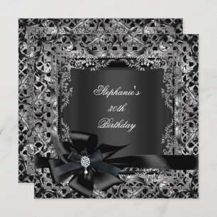 50th Birthday Party Silver Black Bow Lace Invitation