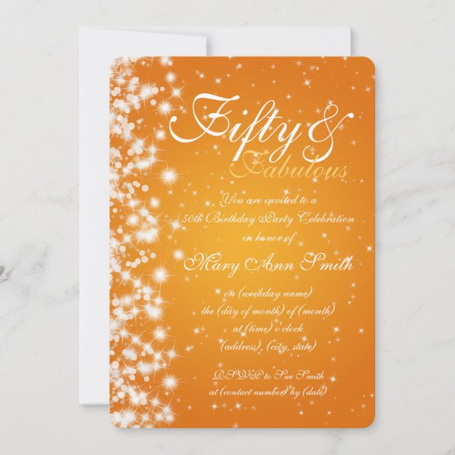 50th Birthday Party Sparkle Orange Invitation (Front)