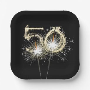 50th Birthday Party Sparklers on Black Paper Plate
