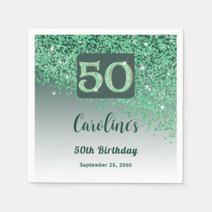 50th Birthday Party Sparkling Green Glitter Napkin