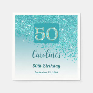 50th Birthday Party Sparkling Teal Blue Glitter Napkin