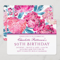 50th Birthday Party Stylish Pink Floral Pattern