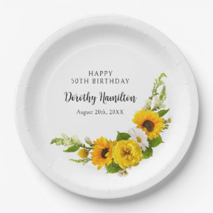50th Birthday Party Sunflower Daisy Custom Paper Plate