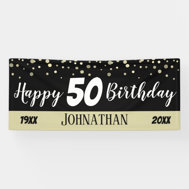 50th Birthday Party Text with Confetti Banner (Horizontal)