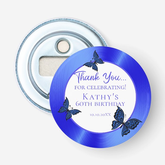 50th Birthday Party Thank You Blue Butterflys Bottle Opener (Front)