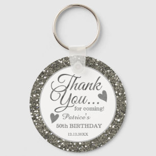 50th Birthday Party Thank You Silver Glitter  Key Ring