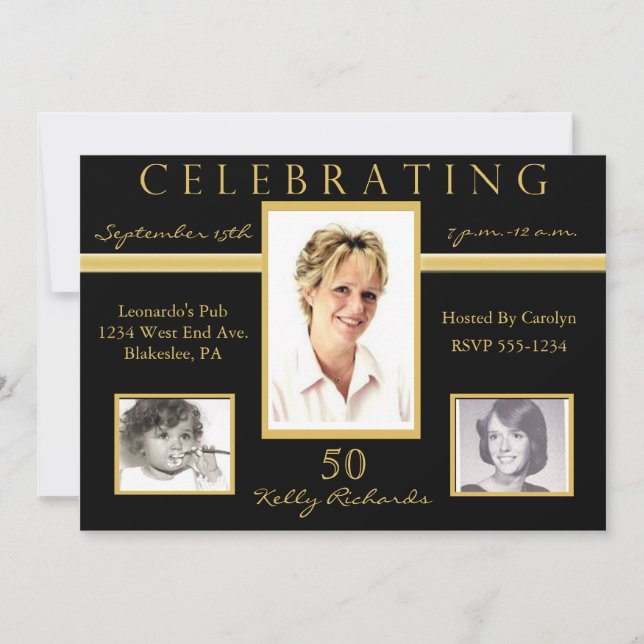 50th Birthday Party Tri Photo Invitations (Front)