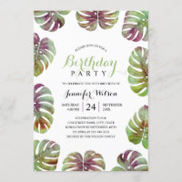 50th Birthday Party Tropical Watercolor Leaves
