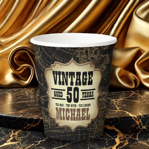 50th Birthday Party Vintage Theme World Map Paper Cups