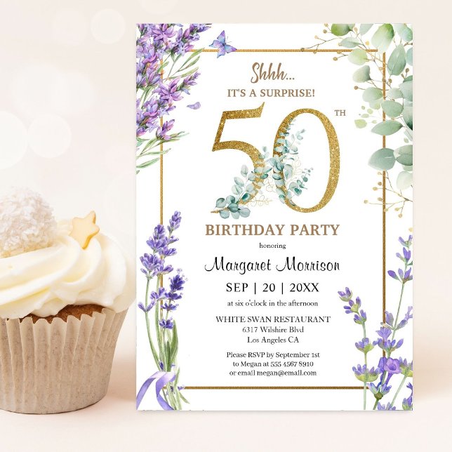 50th Birthday Party Watercolor Purple Lavender Invitation (Creator Uploaded)