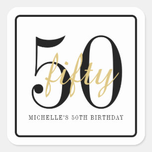 50th Birthday Party White Black Chic Favor Sticker