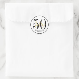50th Birthday Party White Black Chic Round Favour  Classic Round Sticker