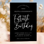 50th Birthday Party | White on Black Typography Invitation<br><div class="desc">This simple but ever-so-elegant design features modern white on black typography and the words "Fiftieth Birthday" in calligraphy script. The invitations reverse to a subtle, repeating Art Deco pattern in chromatic grey and black. Oozing sophistication and elegance, these fiftieth birthday invites will set the stylish tone for your celebrations. Order...</div>
