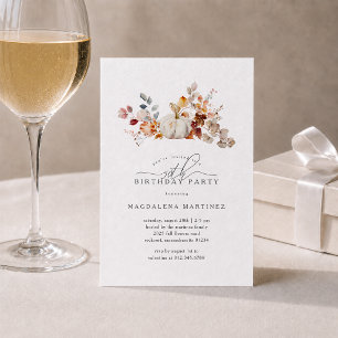 50th Birthday Party White Pumpkin Fall Flowers Invitation