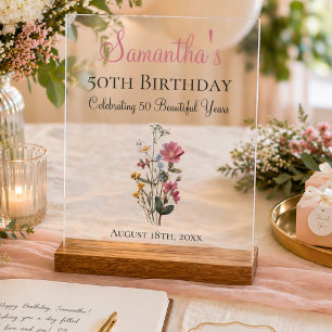 50th Birthday Party Wildflower Keepsake Acrylic Sign