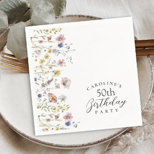50th Birthday Party Wildflowers Watercolor Floral  Napkin