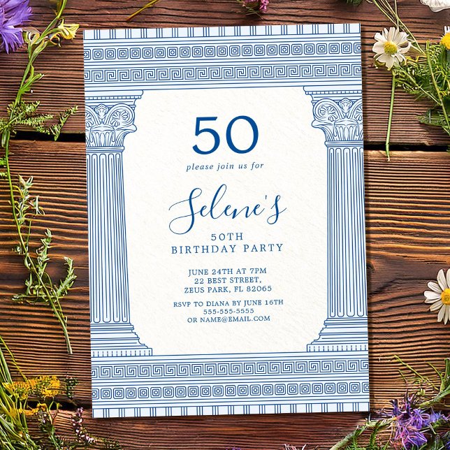 50th birthday party with custom colour Greek templ Invitation (Creator Uploaded)