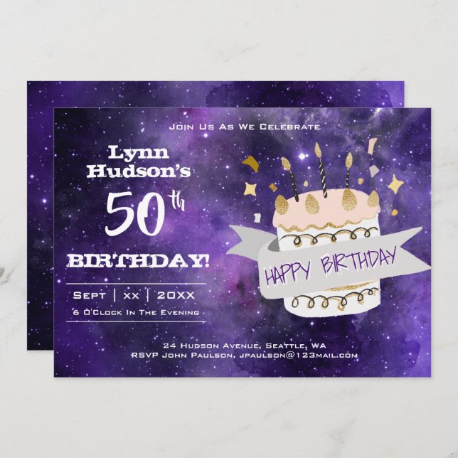 50th Birthday Party. With Name, Invitation (Front/Back)