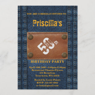 50th,Birthday Party Woman, Any age, Denim style Invitation
