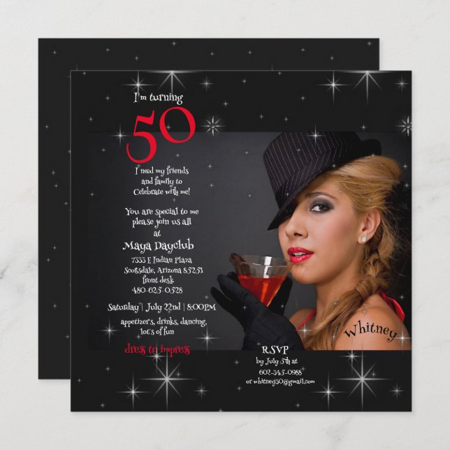 50th Birthday Party Young Girl Cocktail Invitation (Front/Back)