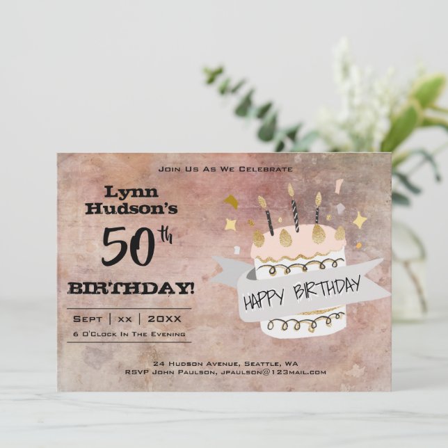 50th Birthday Party, Your Name, Invitation (Standing Front)