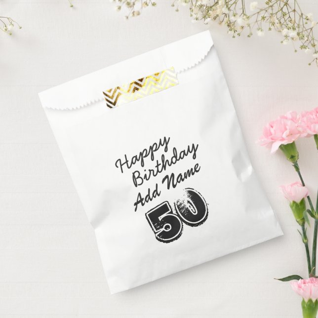 50th Birthday Personalised Black Typography Favour Bags (Sealed)