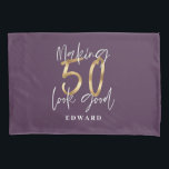 50th birthday personalised favour gift purple gold pillowcase<br><div class="desc">50th birthday personalised favour gift purple and gold effect chic modern design.</div>