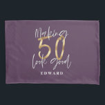 50th birthday personalised favour gift purple gold pillowcase<br><div class="desc">50th birthday personalised favour gift purple and gold effect chic modern design.</div>