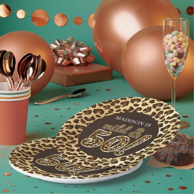 50th Birthday Personalised Leopard Foil Balloon Paper Plate (Multi)