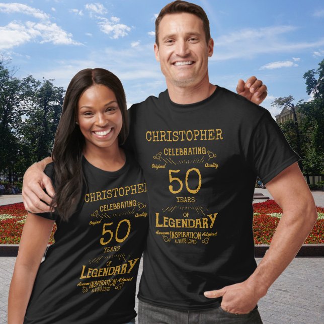 50th Birthday Personalised Men Black And Gold T-Shirt (Creator Uploaded)