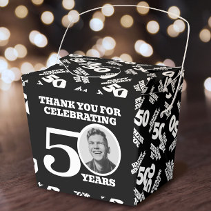 50th birthday personalised photo black white favour box