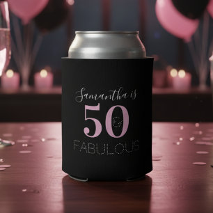 50th Birthday Personalized Black Pink Can Cooler