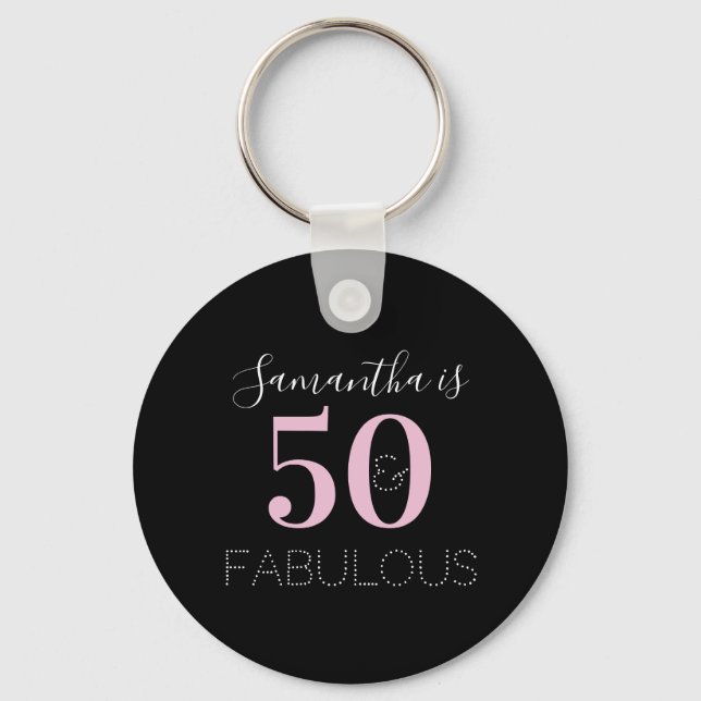 50th Birthday Personalized Black Pink Key Ring (Front)