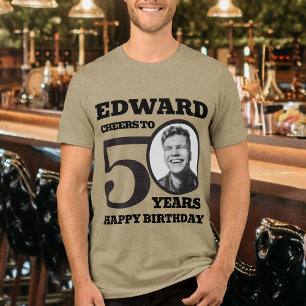  50th Birthday photo and name mono tone black Tri-Blend Shirt