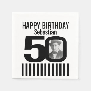 50th birthday photo black stripe photo napkins
