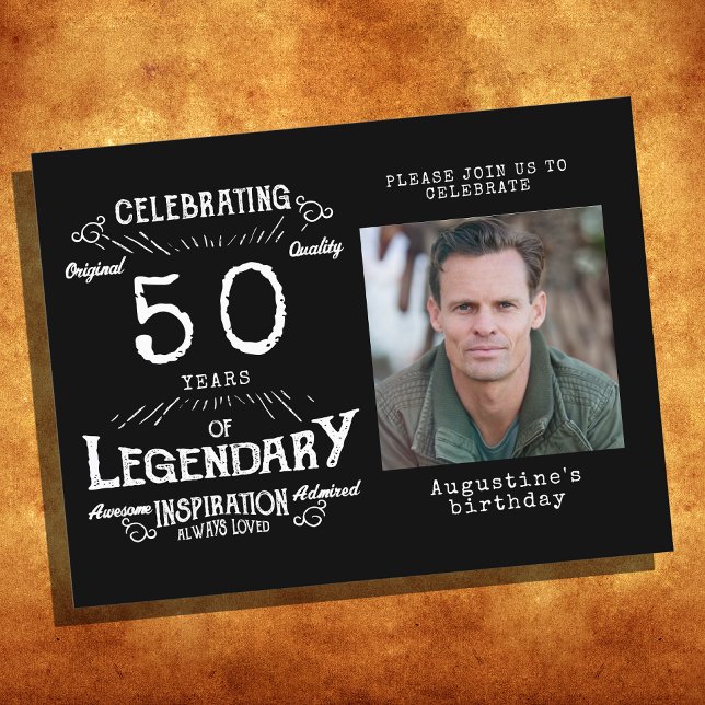 50th Birthday Photo Black Vintage Birthday Invites Postcard (Creator Uploaded)