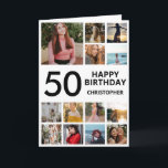 50th Birthday Photo Collage 13 Photos Black White Card<br><div class="desc">50th Happy Birthday Photo Collage 13 Photos Black and White Birthday Card for Any Age. 1st 13th 15th 16th 18th 20th 21st 30th 40th 50th 60th 70th 80th 90th 100th,  Any Ages. For further customisation,  please click the "Customise it" button and use our design tool to modify this template.</div>