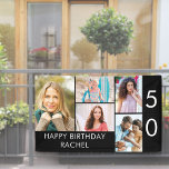 50th Birthday Photo Collage 5 Picture Black White<br><div class="desc">Personalised banner celebrating a 50th Birthday - or customise for any other age! The photo template is set up for you to add 5 of your favourite photos which are displayed in a photo collage of horizontal landscape and vertical portrait formats. The wording simply reads "Happy Birthday [your name]" in...</div>
