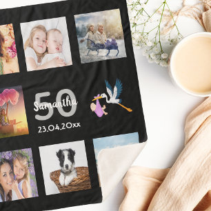 50th birthday photo collage black sherpa blanket