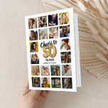 50th Birthday Photo Collage Card<br><div class="desc">Celebrate the big 5-0 with a modern twist! Our unique 50th birthday cards feature a 20-photo collage of the birthday superstar, a charming 'cheers to 50 years' message in the form of a gold helium balloon, and their name. With a blank interior, you are free to pen your heartfelt wishes,...</div>